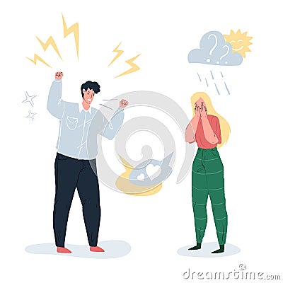 Flat cartoon pair of characters in love quarrel,conflict scene vector illustration concept Vector Illustration