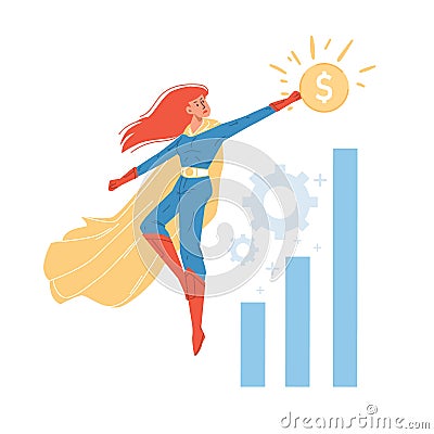 Flat cartoon superhero character,successful business goal achievment metaphor vector illustration concept Vector Illustration