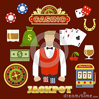 Flat Casino Elements Set Vector Illustration