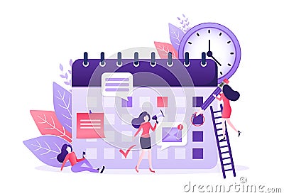 Flat catroon illustration with planning people. Flat vector illustration. Organize agenda. Vector Illustration