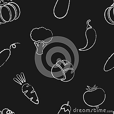 Flat chalk contour vegetables seamless pattern Vector Illustration