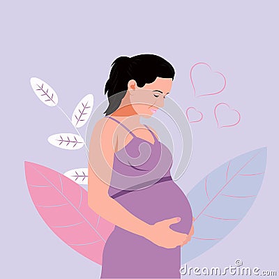 Flat character happy pregnant girl Stock Photo