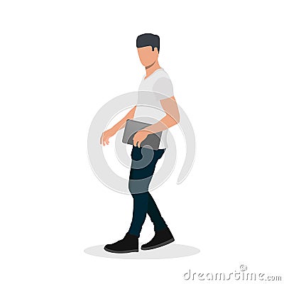 Flat character illustration businessman bring a tabs and walking. Suitable for all needs, such as website design, brochures, Vector Illustration