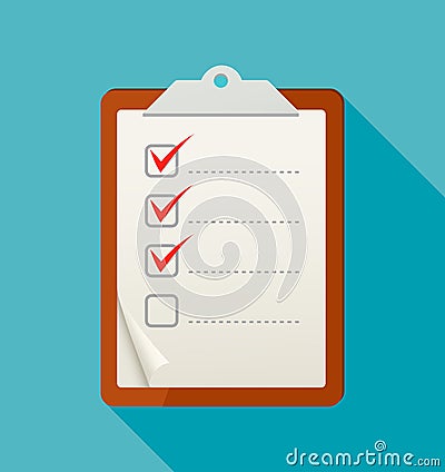 Flat check list icon with long shadow. Vector illustration Vector Illustration