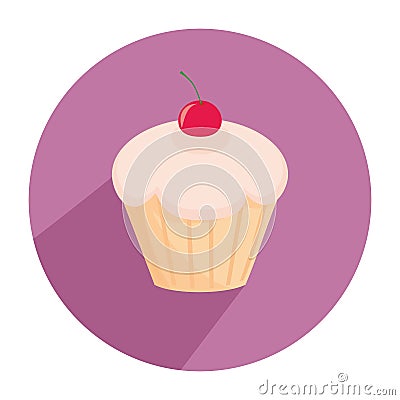 Flat cherry cupcake vector sign isolated on white background Vector Illustration
