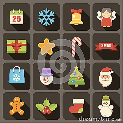 Flat Christmas icons set Vector Illustration