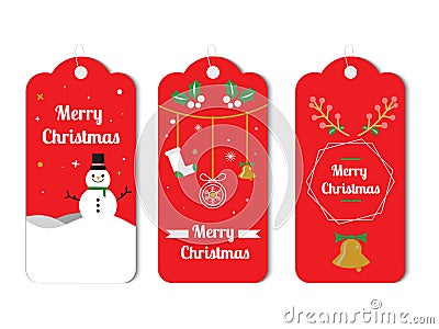 Flat Christmas Label Pack in Red Style Vector Illustration