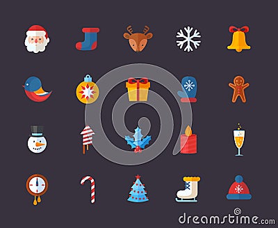 Flat Christmas and New Year icons set Vector Illustration