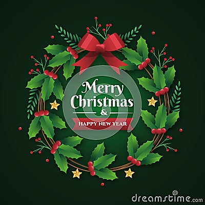 flat christmas wreath concept vector design Vector Illustration