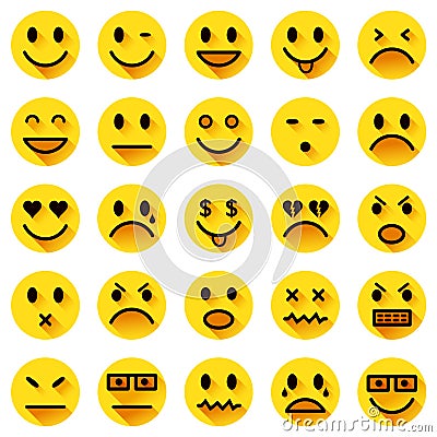 Flat circle smiley icons Vector Illustration