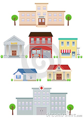 Flat City Buildings set Stock Photo