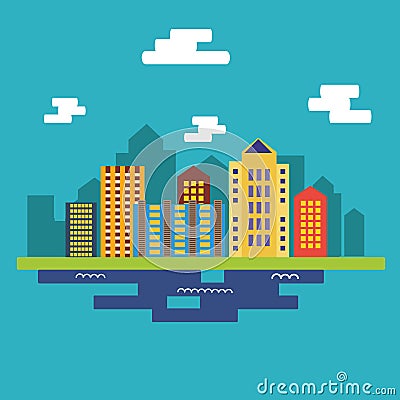 Flat city landscape Vector Illustration