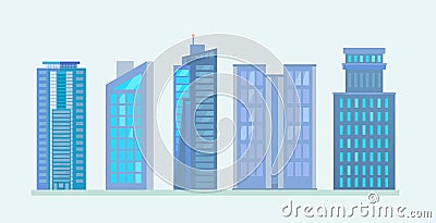 Flat City Skyscraper Business Buildings Vector Illustration