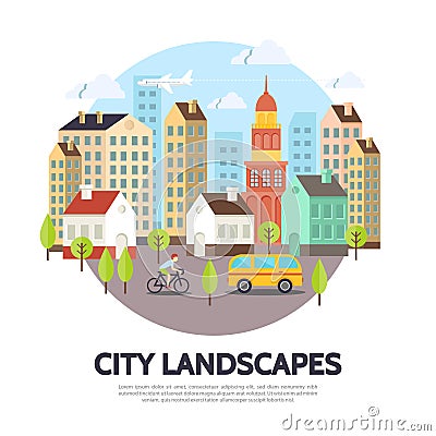 Flat Cityscape Concept Vector Illustration