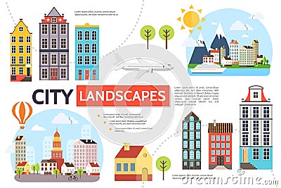 Flat Cityscape Infographic Template Vector Illustration