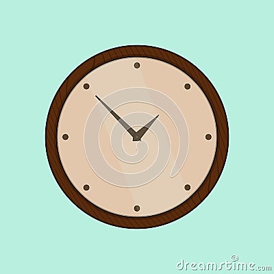 Flat Classic Wooden Circle Clock Illustration Icon Vector Simple House Analog Clock Vector Illustration