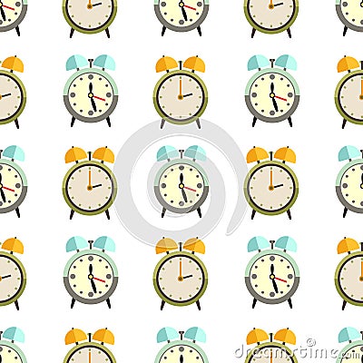 Flat clocks seamless pattern design - alarm background Vector Illustration