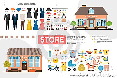 Flat Clothing And Kids Shops Infographics Vector Illustration