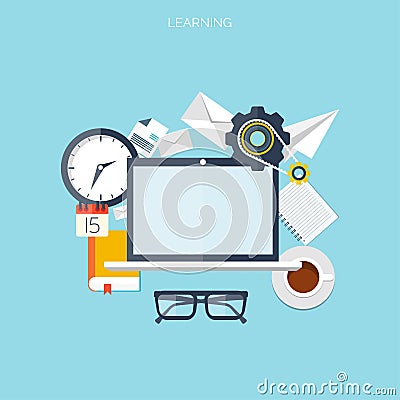 Flat cloud computing background. Data storage network technology. Multimedia content and web sites hosting. Vector Illustration