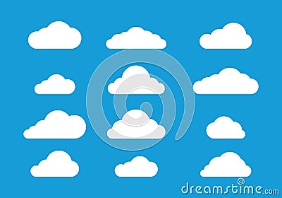 Flat cloud design on blue background, Icon clouds vector set, Graphic cloudy Vector Illustration