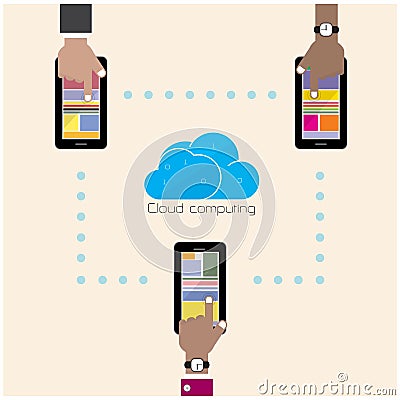 Flat cloud technology computing background concept. Data storage Vector Illustration