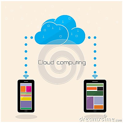 Flat cloud technology computing background concept. Data storage Vector Illustration