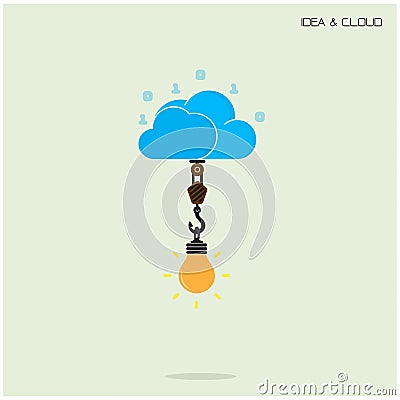 Flat cloud technology computing and creative bulb idea concept. Vector Illustration