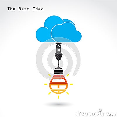 Flat cloud technology computing and creative bulb idea concept. Vector Illustration