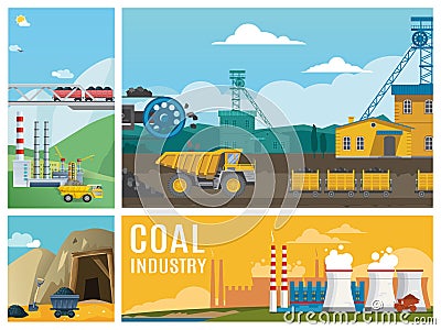 Flat Coal Industry Colorful Composition Vector Illustration