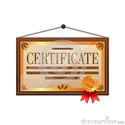 Flat color certificate icon on white background. Vector Illustration