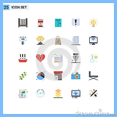 25 Flat Color concept for Websites Mobile and Apps bulb, error message, cloth, chat error, formal Vector Illustration