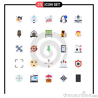 25 Flat Color concept for Websites Mobile and Apps camera, world, tourist, support, help Vector Illustration