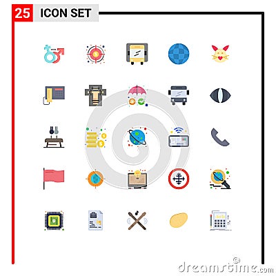 Modern Set of 25 Flat Colors Pictograph of cute, bunny, target, rabbit, map Vector Illustration