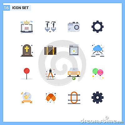 16 Flat Color concept for Websites Mobile and Apps dead, set, camera, gadget, aperture Vector Illustration