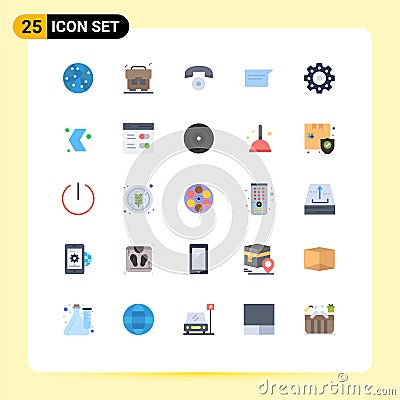 25 Flat Color concept for Websites Mobile and Apps direction, gears, call, mechanical, chatting Vector Illustration