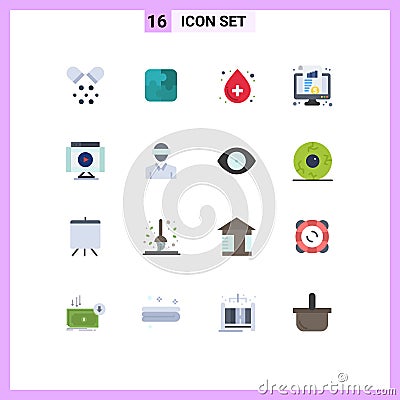 16 Flat Color concept for Websites Mobile and Apps internet, chart, blood, monitor, dashboard Vector Illustration