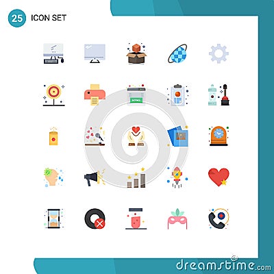User Interface Pack of 25 Basic Flat Colors of kitchen, cooking, globe, gear, romz Vector Illustration