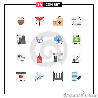 16 Flat Color concept for Websites Mobile and Apps laptop, valentine, food, shopping, buy Vector Illustration