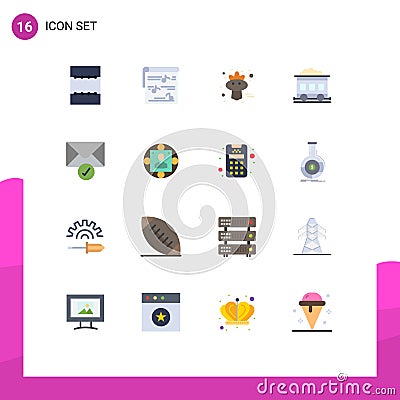 16 User Interface Flat Color Pack of modern Signs and Symbols of manager, sent, bird, mail, train Vector Illustration