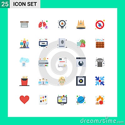 Flat Color Pack of 25 Universal Symbols of position, empire, symptom, king, search Vector Illustration