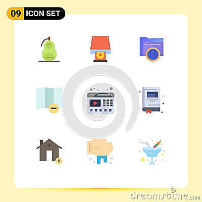 9 Flat Color concept for Websites Mobile and Apps web, player, disk rom, map, globe Vector Illustration