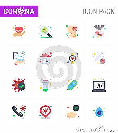 16 Flat Color coronavirus epidemic icon pack suck as disease, corona, cough, carrier, sick Vector Illustration