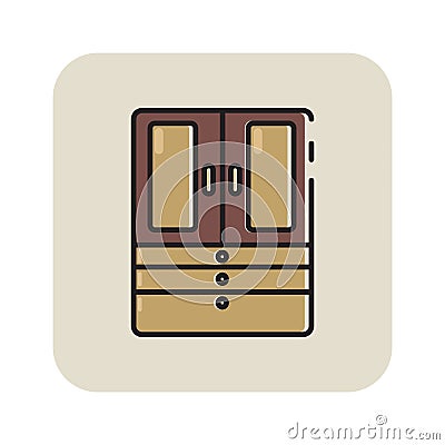 Flat color cupboard icon Vector Illustration