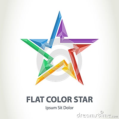 Flat color 3d star logo with arrows. Colorful Star-shaped vector Vector Illustration