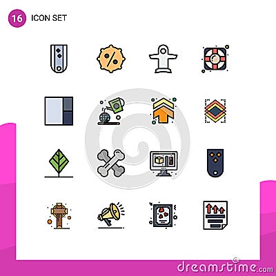 16 Flat Color Filled Line concept for Websites Mobile and Apps earth, grid, plane, support, help Vector Illustration