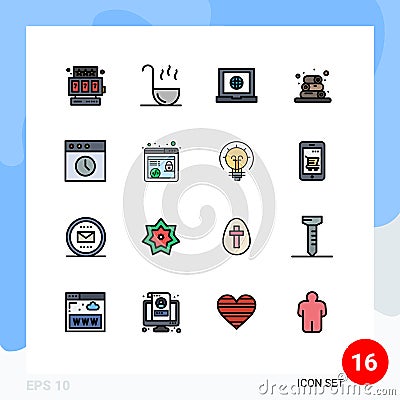 Flat Color Filled Line Pack of 16 Universal Symbols of browser seo, http, web, mac, app Vector Illustration