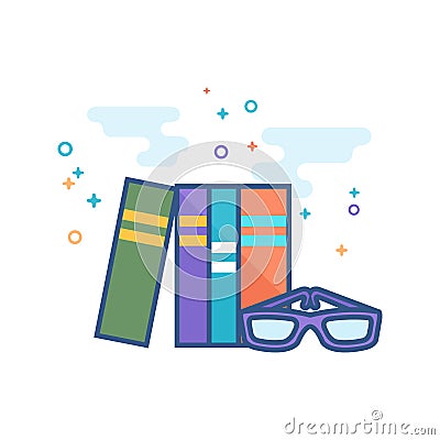 Flat Color Icon - Books and glasses Vector Illustration