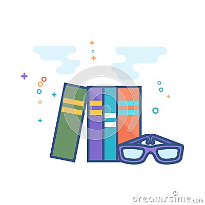 Flat Color Icon - Books and glasses Vector Illustration