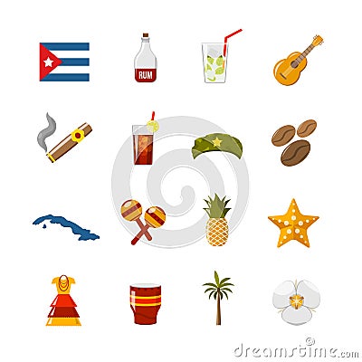 Flat Color Isolated Cuba Icons Vector Illustration