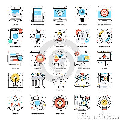 Flat Color Line Icons 2 Stock Photo
